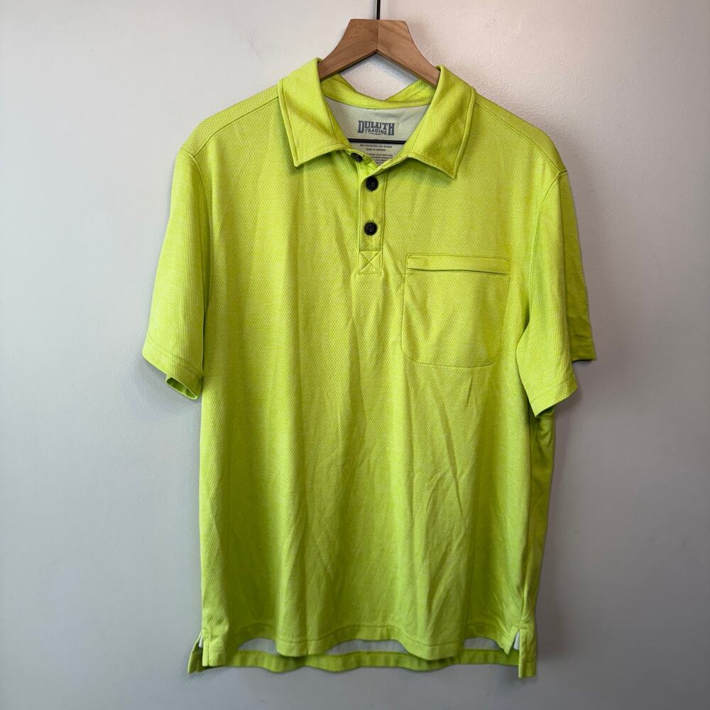 Duluth Trading Men's Button Short Sleeve Polo Shirt Lime Green Size Medium